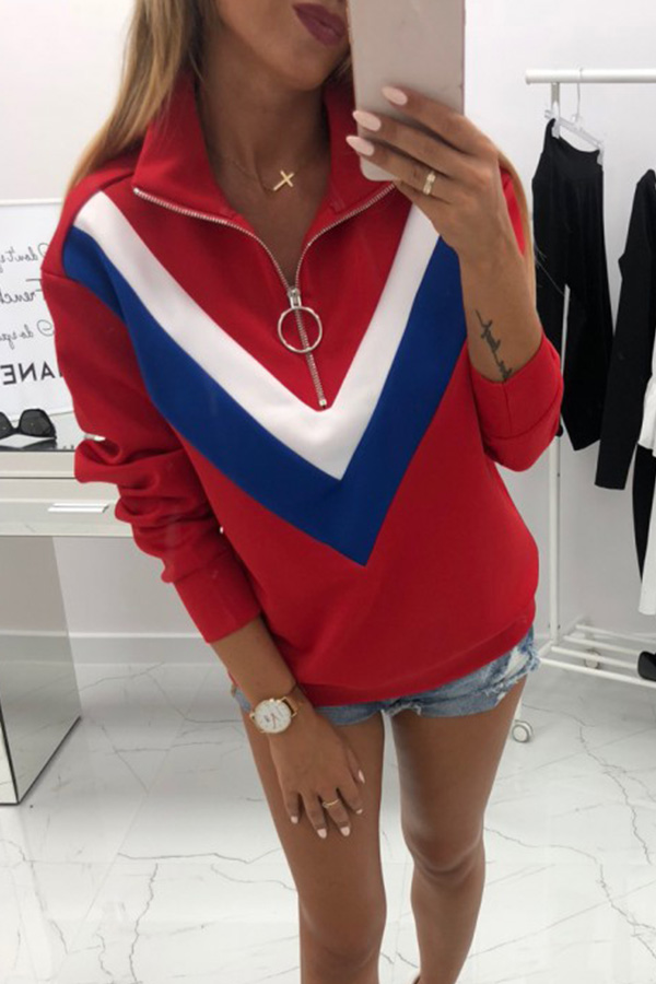 

Lovely Euramerican Patchwork Red Cotton Hoodies