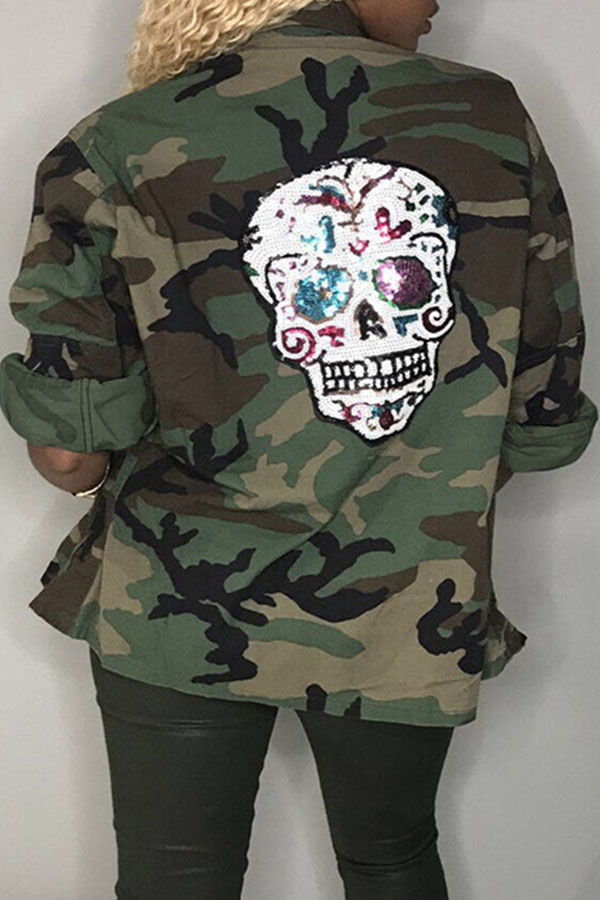 

Lovely Casual Camouflage Printed Cotton Coat