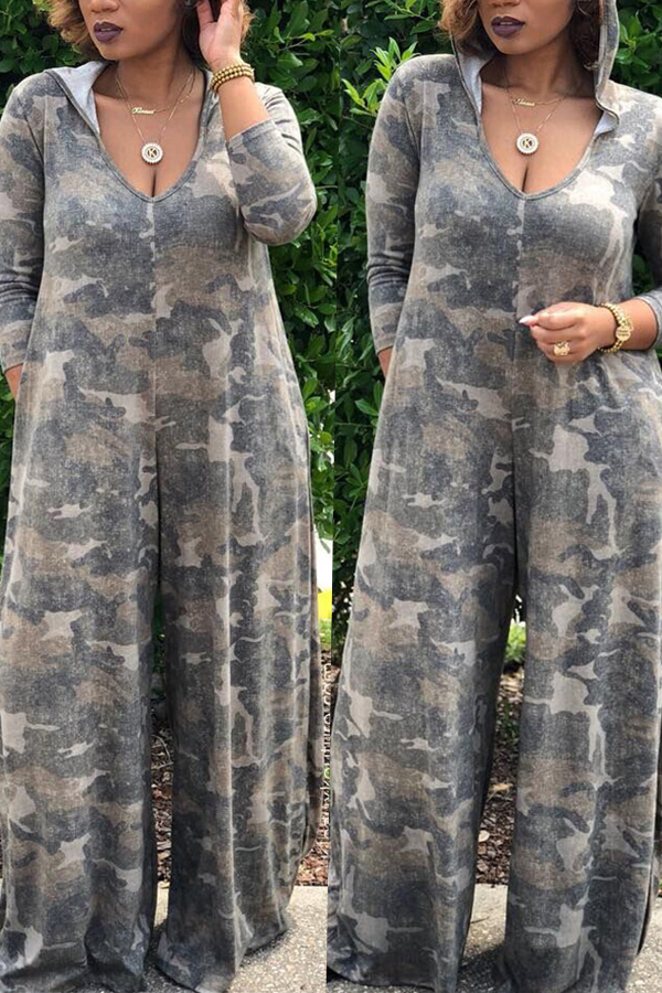 

Lovely Fashion Loose Camouflage Printed One-piece Jumpsuit