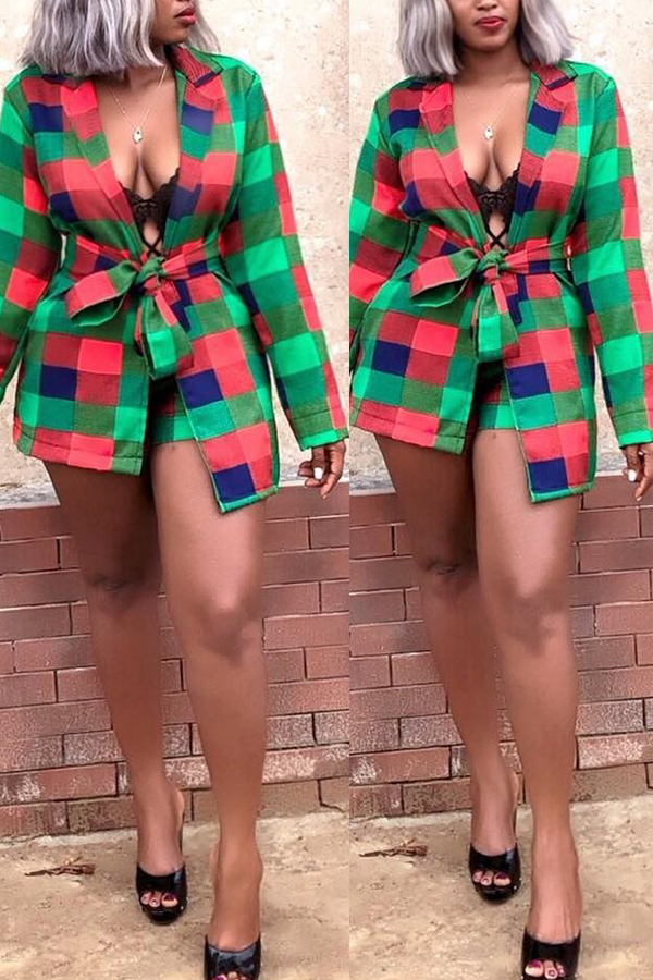 

Lovely Euramerican Grids Printed Multicolor Twilled Satin Two-piece Shorts Set