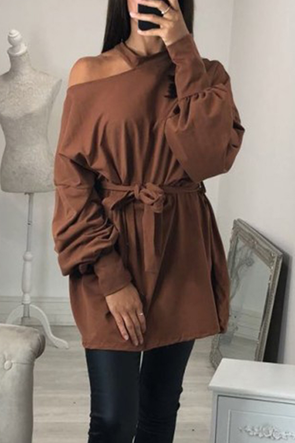 

Lovely Casual Hollowed-out Long Brown Sweats