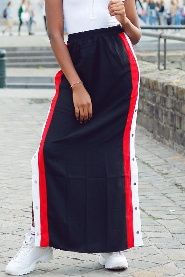 

Lovely Casual Rivet Decorative Black Ankle Length Skirts