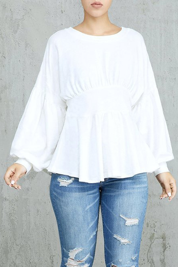 

Lovely Sweet Lantern Sleeve White Blouses