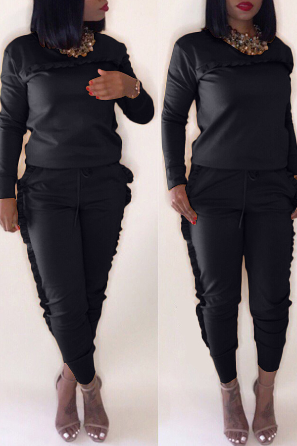 

Lovely Casual Stringy Selvedge Black Blending Two-piece Pants Set