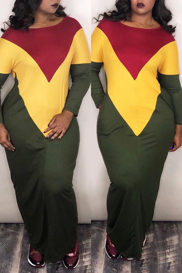 

Lovely Casual Color-lump Patchwork Green Ankle Length Dress