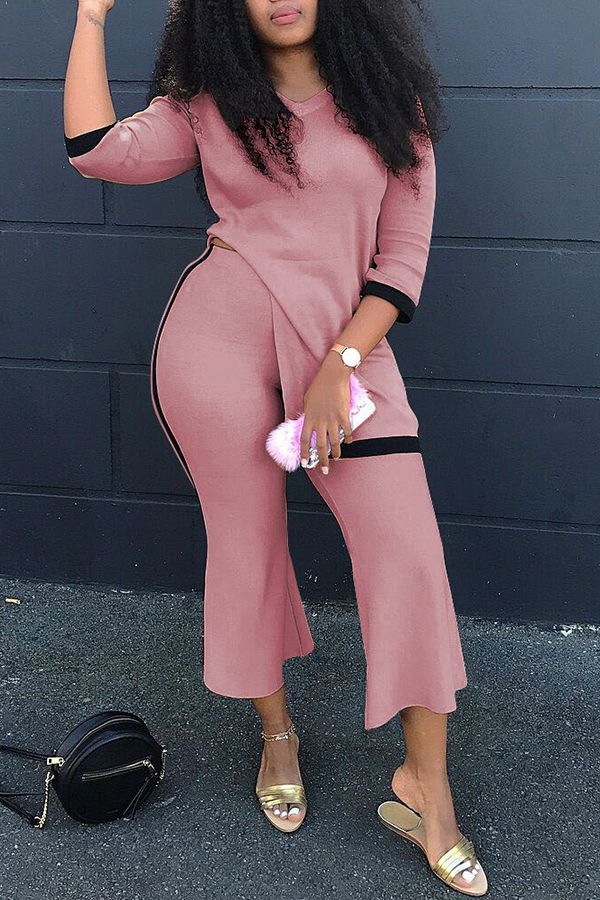 

Lovely Casual Patchwork Loose Pink Two-piece Pants Set