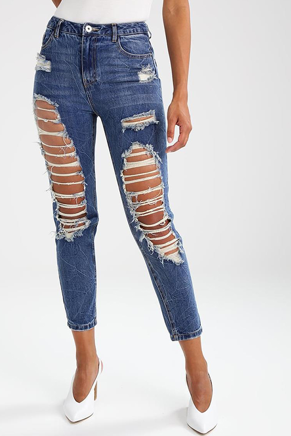 

Lovely Casual Broken Holes Blue Denim Jeans