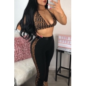 Lovely Sexy Printed Skinny Black Two-piece Pants S