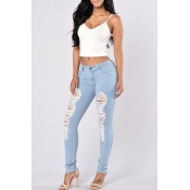 Lovely Casual Broken Holes Light Blue Jeans