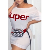 Lovely Casual Letters Printed White Twilled Satin 