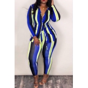 Lovely Casual Striped Blue Twilled Satin Two-piece