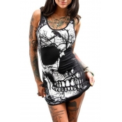 Lovely Euramerican Skull Printed Black Mini Dress