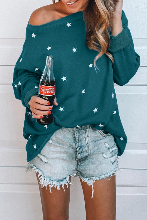 

Lovely Casual The Stars Printed Green Blending Hoodies
