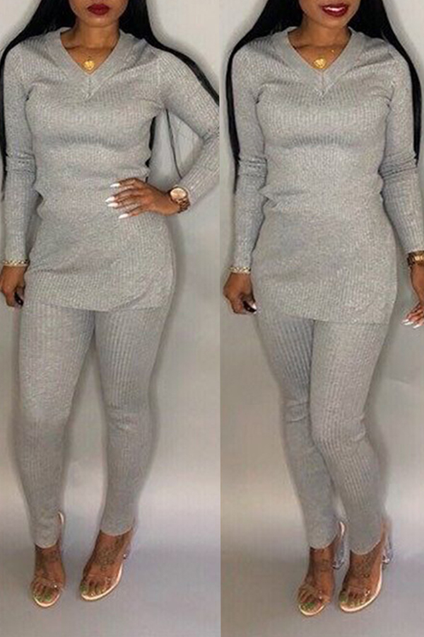 

Lovely Casual Long Sleeves Blackish Grey Blending Two-piece Pants Set