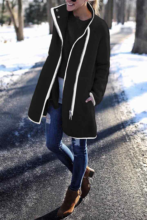 

Lovely Patchwork Long Black Coat