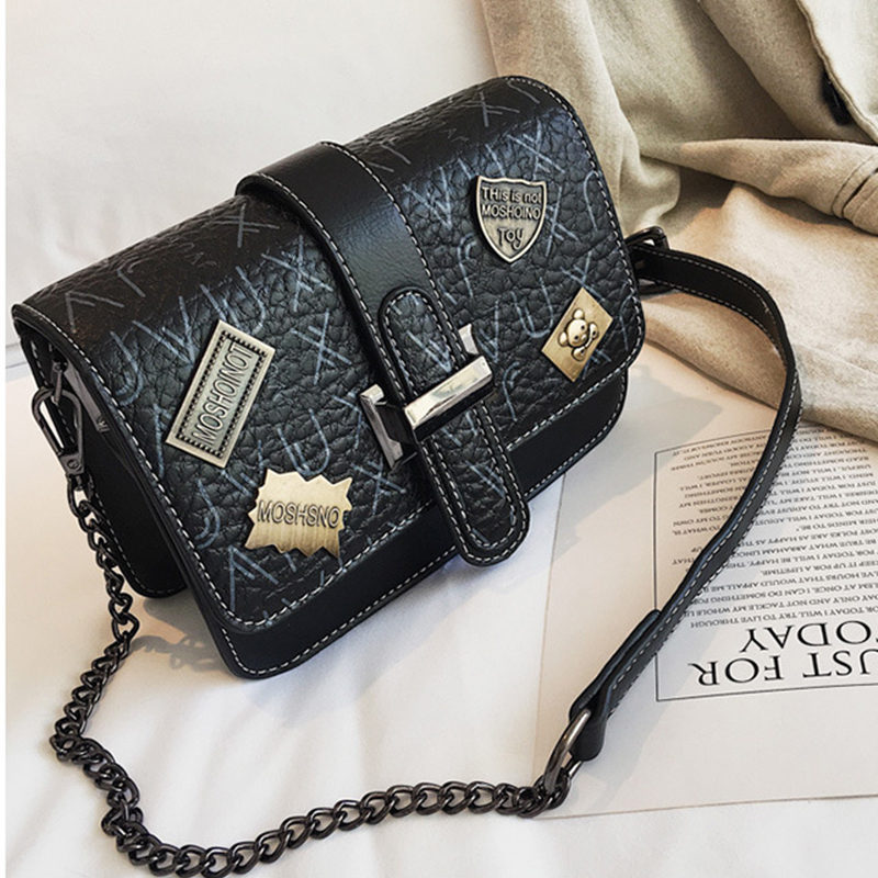 

Lovely Retro Buckles Design Black Patent Leather Messenger