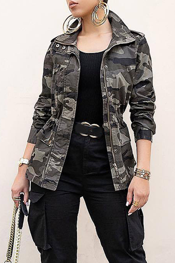

Lovely Euramerican Long Sleeves Camouflage Printed Cotton Jacket