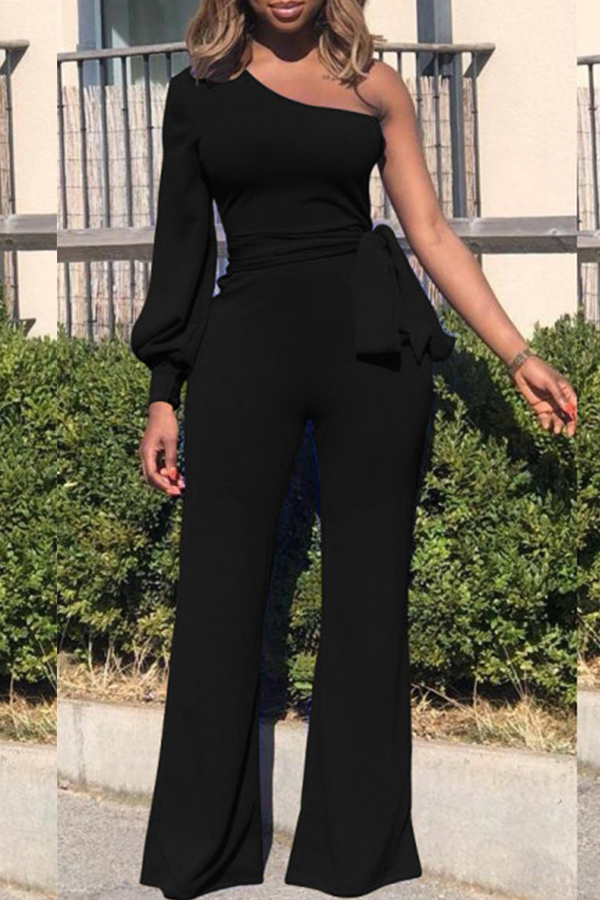 

Lovely Casual Dew Shoulder Black One-piece Jumpsuit