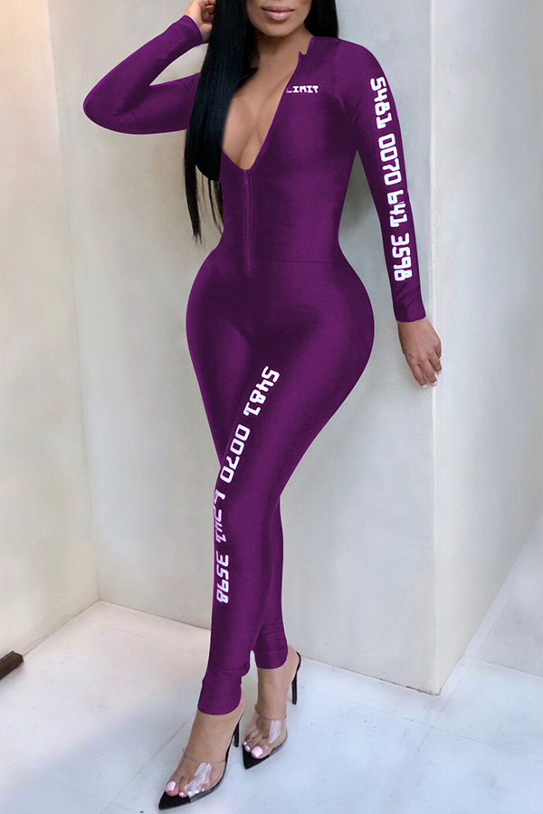 Lovely Casual Letters Printed Skinny Purple One-piece Jumpsuit_Jumpsuit ...