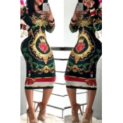 Lovely Casual Printed Black Knee Length Dress