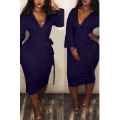 Lovely Casual Long Sleeves Deep Blue Twilled Satin