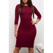 Lovely Euramerican Slim Wine Red Knee Length Dress