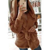 Lovely Casual Hooded Collar Brown Coat