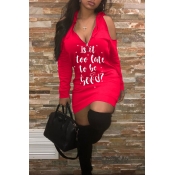 Lovely Euramerican Letters Printed Red Mini Dress