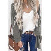 Lovely Casual Long Sleeves Grey Cardigan Sweaters