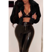 Lovely Euramerican Long Sleeves Black Cotton Coat