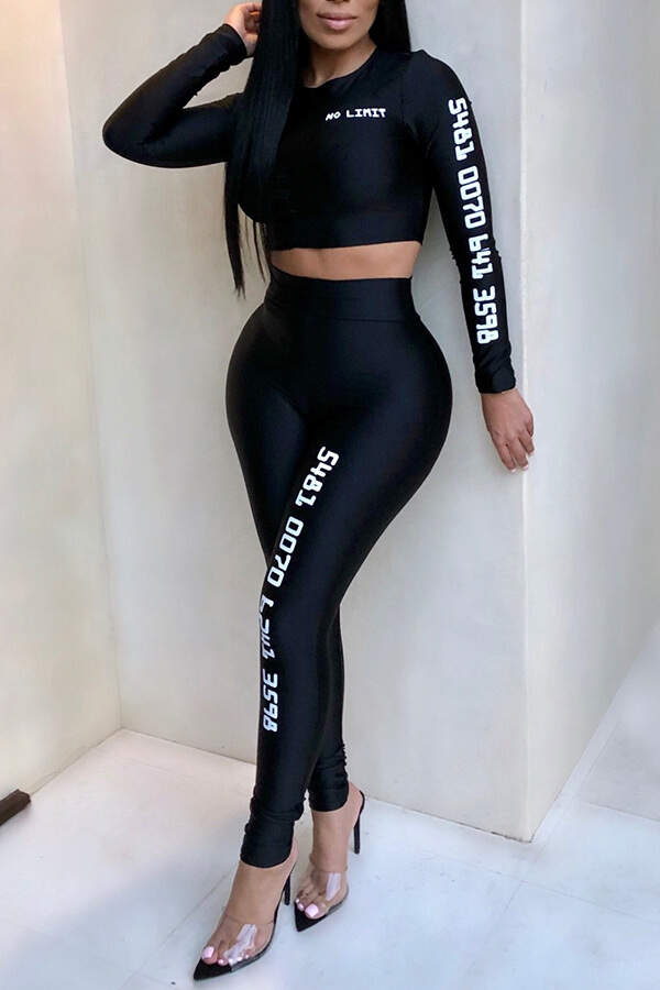 

Lovely Casual Letters Printed Black Two-piece Pants Set