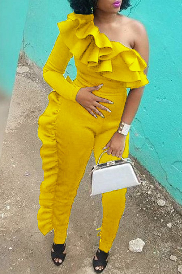 

Lovely Euramerican Flounce Design Yellow One-piece Jumpsuit