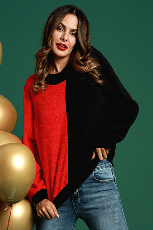 

Lovely Casual Color Lump Patchwork Red Cotton Hoodies