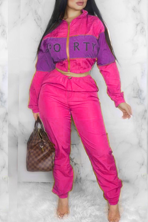 

Lovely Trendy Patchwork Rose Red Two-piece Pants Set