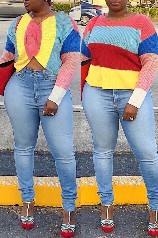 Lovely Personality Multicolor Patchwork Blending Sweaters