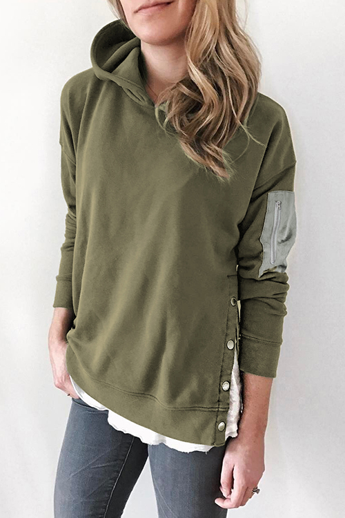 

Lovely Fashionable Buttons Army Green Hoodies