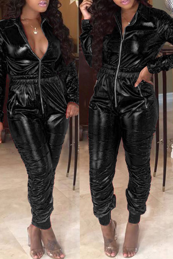 

Lovely Trendy Zipper Design Black One-piece Jumpsuit