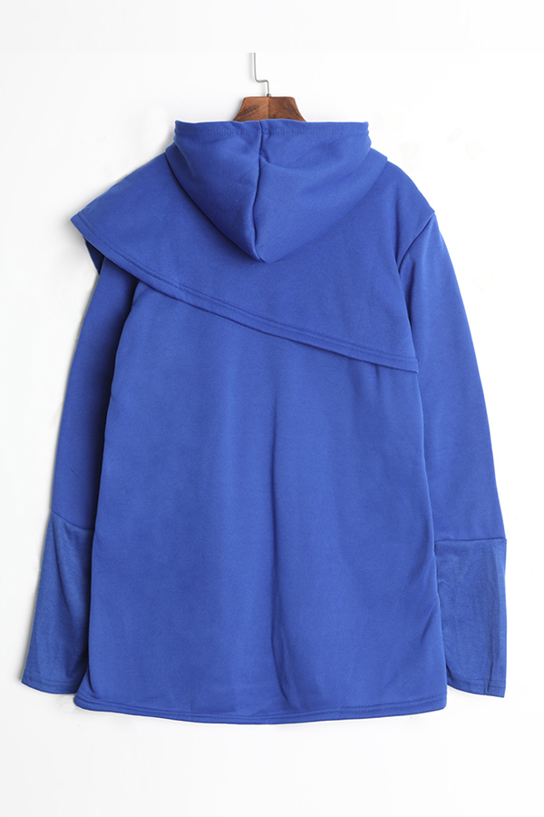 

Lovely Trendy Asymmetrical Blue Cotton Hoodies