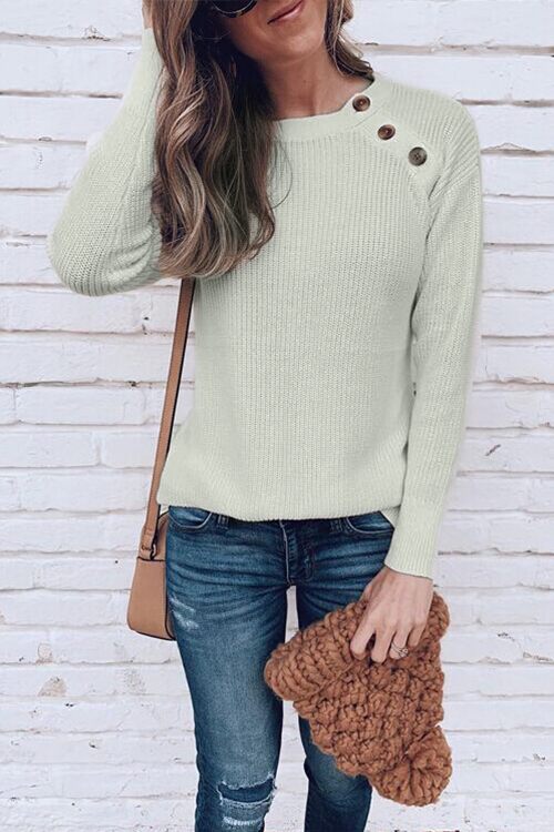 

Lovely Fashion Buttons Decorative White Sweaters