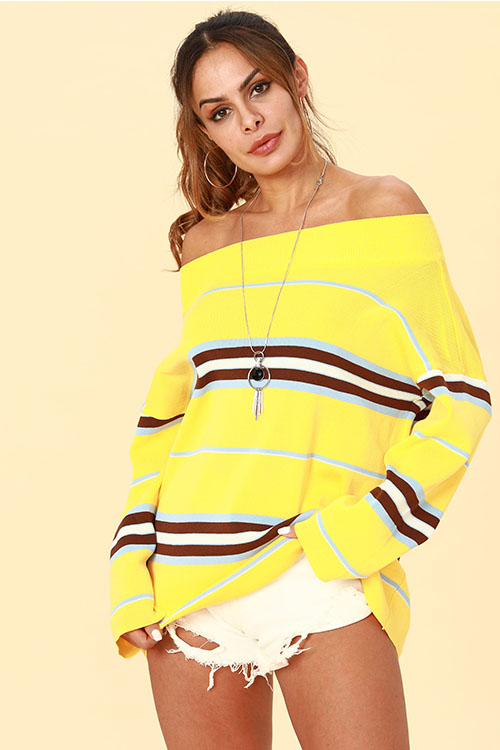 

Lovely Trendy Dew Shoulder Yellow Acrylic Sweaters