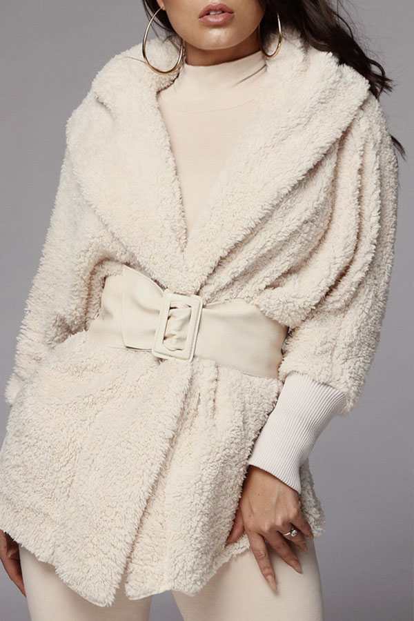 Lovely Casual Hooded Collar Creamy White Two-piece Shorts Set(Without Belt)
