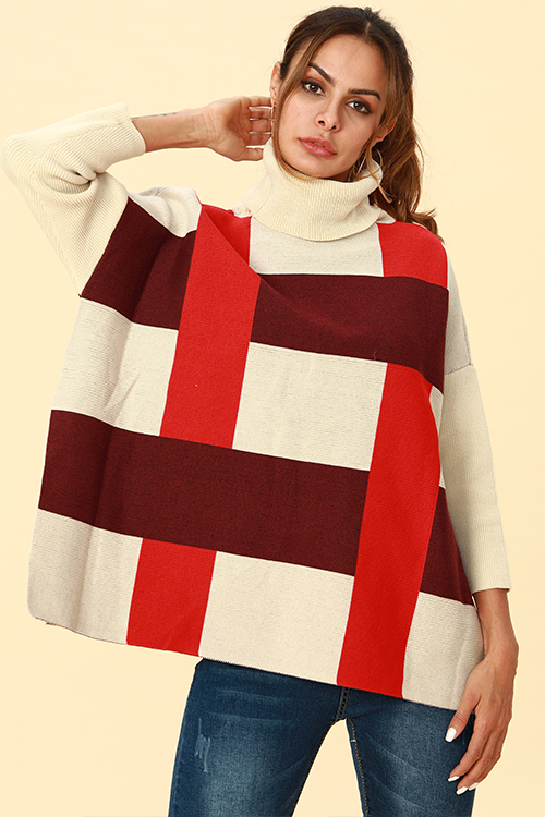 

Lovely Chic Turtleneck Slit Bright Red Sweaters