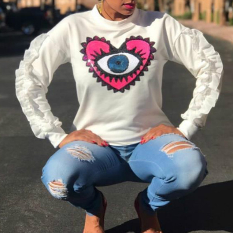 

Lovely Casual Flounce Design White Twilled Satin Hoodies