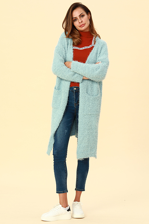 

Lovely Casual Pockets Blue Blending Cardigan Sweaters