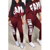 Lovely Casual Letters Printed Wine Red Polyester T
