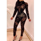 Lovely Sexy Gauze Black Blending One-piece Jumpsui