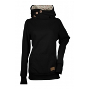 Lovely Casual Long Sleeves Buttons Black Hoodies