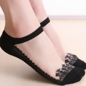 Lovely Casual Lace Edge Black Ankle Socks
