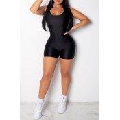 Lovely Casual Backless Black Skinny One-piece Romp