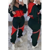 Lovely Sportswear Patchwork Green Two-piece Pants 